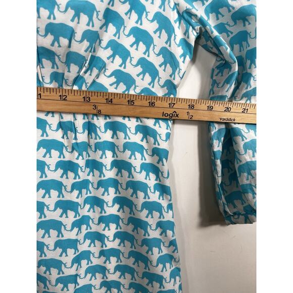 Elizabeth McKay Silk Blend Elephant Dress Aqua Tunic Sheath Size 8 Resort Preppy - Picture 4 of 13